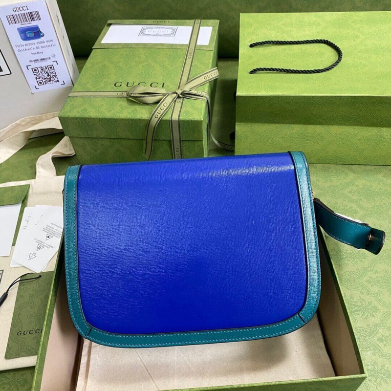 Gucci Horsebit 1955 Small Shoulder Bag 602204 Blue and Green Leather Easybags303869